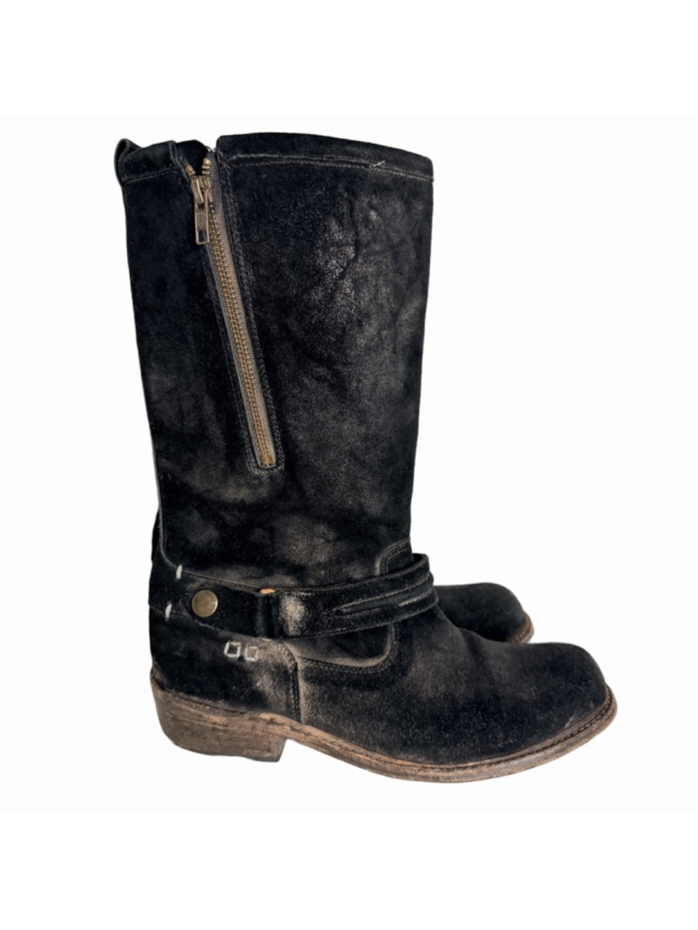 Bed Stu Cobbler Series Harness Black Distressed Suede Boots Women's Size 10